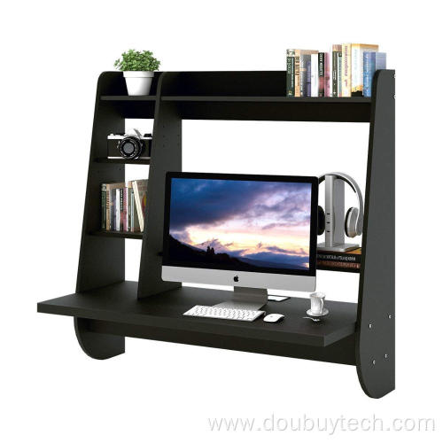 Wall Mounted Floating Computer Desk with Wood Shelves